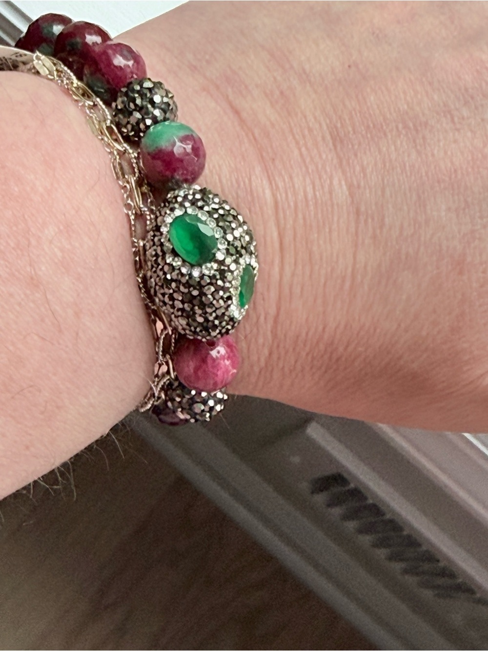 Handcrafted Pink (Ruby Ziosite) with Crystal Accents
